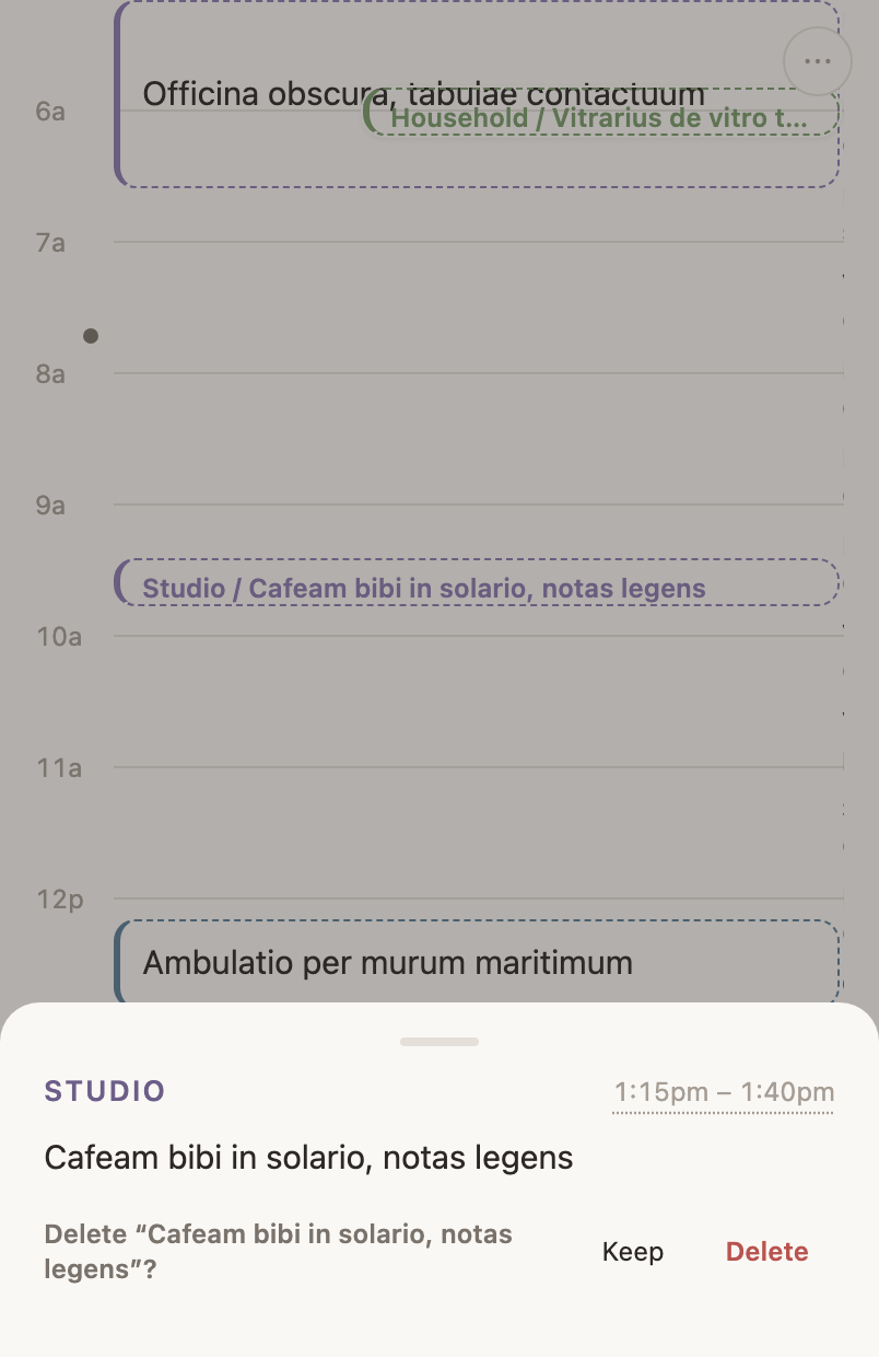The delete confirmation, naming the entry it will delete, with Keep and Delete.